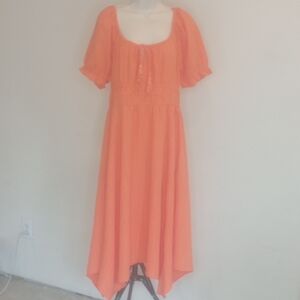 Indulge Orange Asymmetrical Sundress with Flutter Sleeves Sz XL